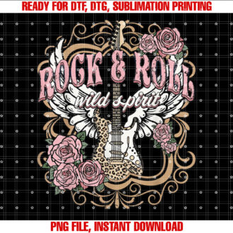 Vintage Rock n Roll Wild Spirit Lets Rock Guitar Floral T-shirt