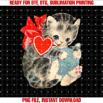 Vintage Valentines Day Kitty Cat Yarn Cute Retro Valentine T-shirt