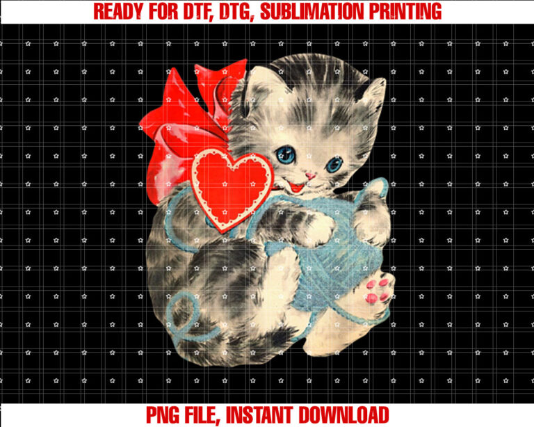 Vintage Valentines Day Kitty Cat Yarn Cute Retro Valentine T-shirt