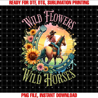 Wild Flowers Wild Horses Country Sunset Western Cowgirl T-shirt