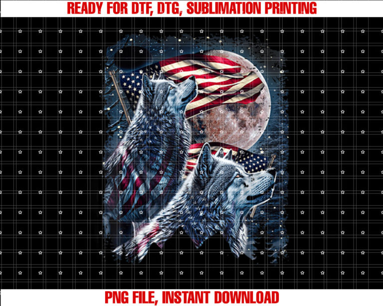 Wolf 4th of July American Flag Howling Wolves Under Moon T-shirt