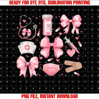 Women Pink Retro Nurse Coquette Pink Bow Girlie Nurse Life T-shirt