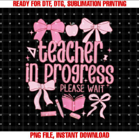 Women Teacher in Progress Coquette Pink Bow Future Teacher T-shirt