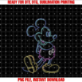 Womens Disney Mickey and Friends Mickey Mouse Neon Line Portrait T-shirt