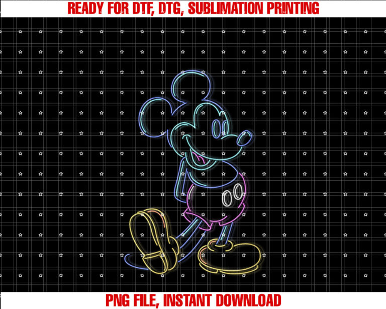 Womens Disney Mickey And Friends Mickey Mouse Neon Line Portrait T-shirt