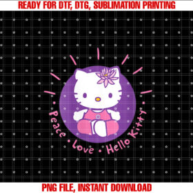 Womens Hello Kitty Yoga Peace Love Lotus Meditation T-shirt