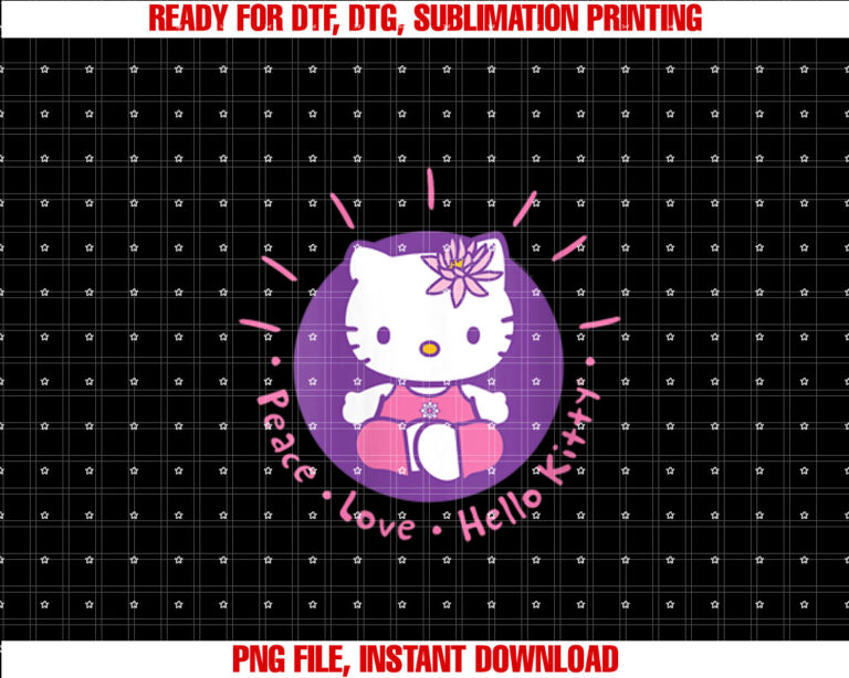 Womens Hello Kitty Yoga Peace Love Lotus Meditation T-shirt