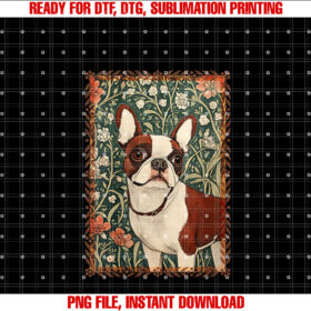 Womens Red and White Boston Terrier William Morris Style T-shirt