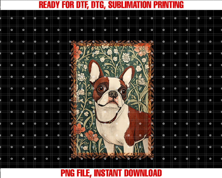 Womens Red and White Boston Terrier William Morris style T-shirt