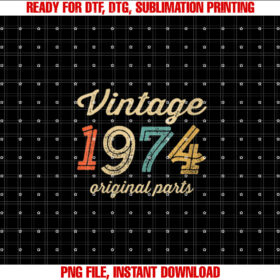 Womens Vintage 1974 Original Parts Birthday Year Retro Italic Dark T-shirt