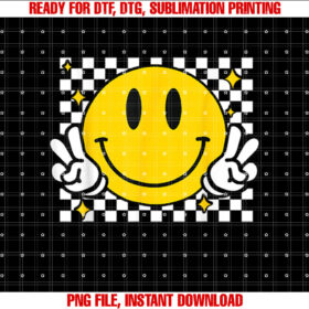 Yellow Smile Face Cute Checkered Peace Smiling Happy Face T-shirt