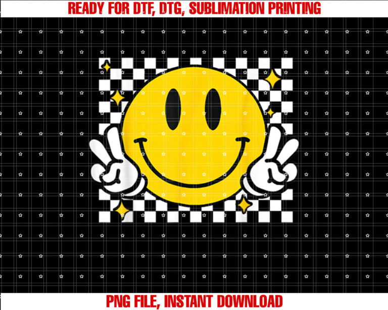 Yellow Smile Face Cute Checkered Peace Smiling Happy Face T-shirt