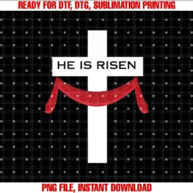 Easter Teeshe is Risen Bold Cross With Red Cloth Easter Design Tee