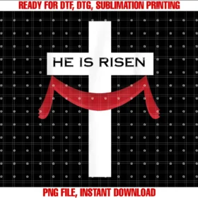 Easter Teeshe is Risen Bold Cross With Red Cloth Easter Design Tee