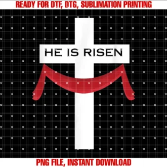 Easter Teeshe is Risen Bold Cross With Red Cloth Easter Design Tee