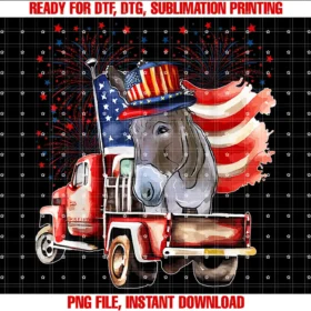 Farmer 4th of July Costumedonkey on Pickup Truck With American Flag 4th of July Farmer Tee