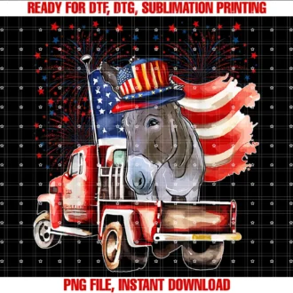 Farmer 4th of July Costumedonkey on Pickup Truck With American Flag 4th of July Farmer Tee