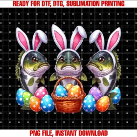 Fishing Easter Day Costumethree Easter Bunny Bass Fishes Hunting Eggs Basket Colorful Tee