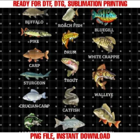 Fishing Gifts for Anglers and Fishermentypes of Freshwater Fish Species Fishing Fisherman Anglers PNG, Sublimation Design