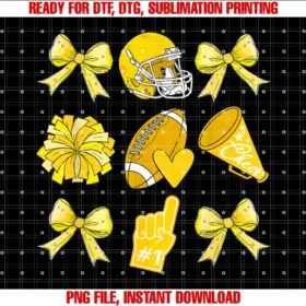 Football Coquette Bow Cheerleadercheer Football Coquette Bow Game Day Cheerleader Yellow Tee