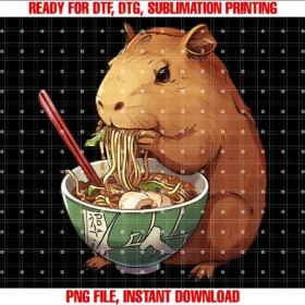 Funny Graphic Tee Capybara Gift Ideascute Kawaii Capybara Eating Japanese Ramen Noodles Anime Tee