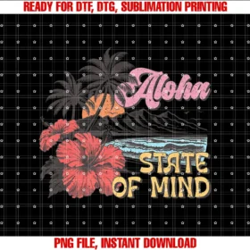 Funny Graphic Tees for Women and Menaloha State of Mind Hawaii Hibiscus Flower Beach Palm Tree Tee