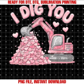 Funny Graphic Tees for Women and Menvalentines Day Dig You Excavator Pink Hearts Romantic Tee