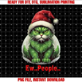 Funny Green Cat Christmas Celebration Shirtfestive Christmas Green Cat Ew People Funny Cat Tee