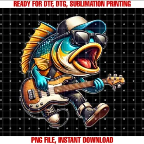 Funny Guitar Bass Fish Rockstar Teeunisex Adult Modern U Neck Short Sleeve Casualrecreational Fishing Music Bass Fish Playing Guitar Tee