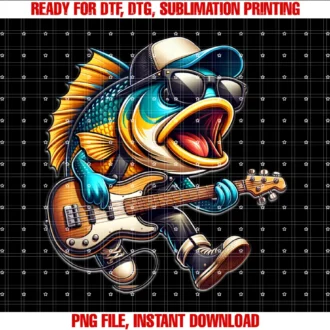 Funny Guitar Bass Fish Rockstar Teeunisex Adult Modern U Neck Short Sleeve Casualrecreational Fishing Music Bass Fish Playing Guitar Tee