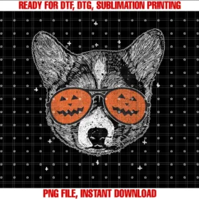 Funny Halloween Animal Apparel Cowelsh Corgi Wearing Pumpkin Sunglasses Halloween Corgi Tee