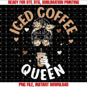 Funny Iced Coffee Lover for Girls and Womensiced Coffee Queen Women Messy Bun Cold Brew Coffee Quote Tee