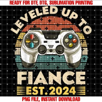 Funny Leveling Up to Fiance Video Gamer Gifti Leveled Up to Fiance Est 2024 Promoted to Husband Groom Tee