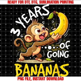 Funny Monkey 3 Years Old Theme 3rd Birthday Bananamonkey Banana Third Birthday Funny Monkey Lover for Kids Tee