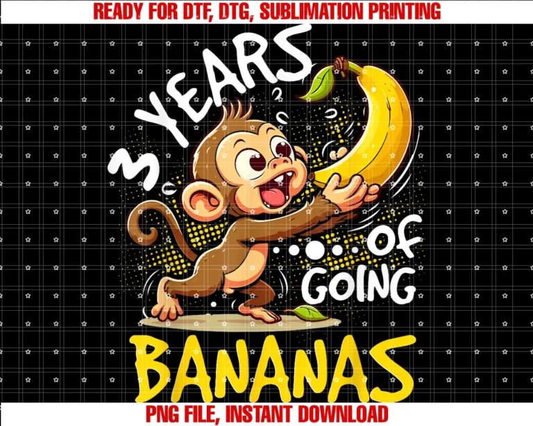 Funny Monkey 3 Years Old Theme 3rd Birthday Bananamonkey Banana Third Birthday Funny Monkey Lover for Kids Tee