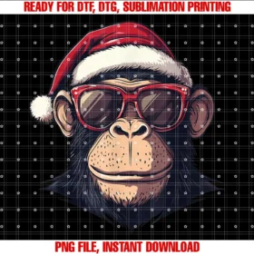 Funny Monkey Lovers Men Women Kids Xmas Pajamamonkey Santa Hat Chimpanzee Monkey Lovers Christmas Pajama Tee