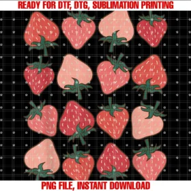 Cool Strawberry Lover Apparelstrawberry Pattern Fruitarian Berry Strawberries Fruit Lover  PNG, Sublimation Design
