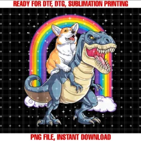 Corgi Du Clothingcorgi Riding Dinosaur T Rex Boys Girls Space Galaxy Rainbow Tee