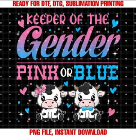 Cow Print Gender Reveal Decorations Gifts 2024keeper of the Gender Pink or Blue Cow Baby Announcement Tee