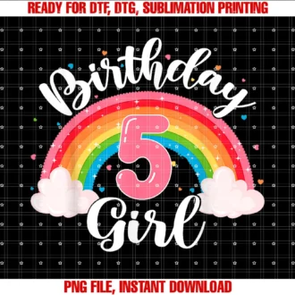 Cute Birthday Girls Rainbow Theme Matching Familybirthday Girl 5 Years Old Rainbow Theme 5th Birthday Party Tee