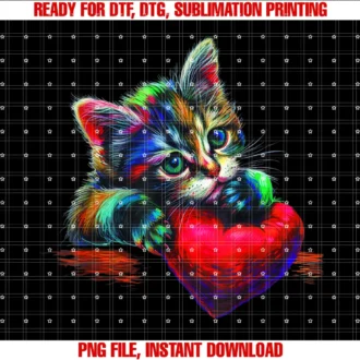 Cute Colorful Cat for Moms Women Color Critterscute Cat Hugging Heart Pillow for Women Girls Men Boys Tee