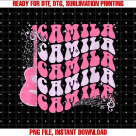 Cute Music Guitar Name Personalized Groovy Clothesgirl Retro Camila First Name Personalized Pink Groovy PNG, Sublimation Design