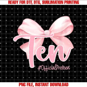 Cute Pink Bow 10th Birthday Shirt 10 Yrs Old Giftten Official Pre Teen Coquette 10th Birthday Girl 10 Year Tee