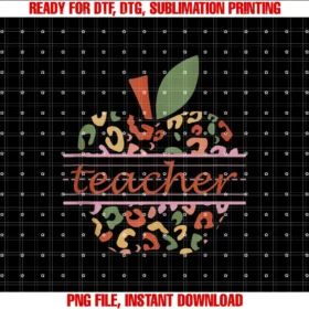 Cute Teacher Outfitsteacher Cute Leopard Apple Back to School Teacher PNG, Sublimation Design