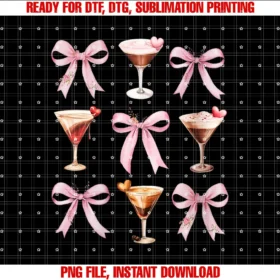 Cute Valentines Coquette Espresso Martini Graphicwomens Espresso Martini Pink Bow Heart Valentine for Girl Women V Neck PNG, Sublimation Design