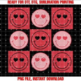 Cute Valentines Day Costume Smile Heart Matchingvalentines Day Hippie Groovy Smile Face Heart Checkered PNG, Sublimation Design