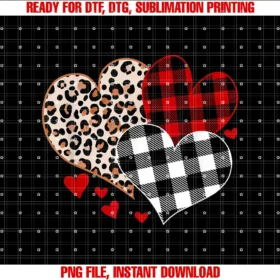 Cute Valentines Day Leopard Plaid Love Heartvalentines Day Hearts Love Leopard Red Plaid Girls Women PNG, Sublimation Design