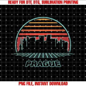 Czech Republic Retro Sunset 80s Style Giftprague Retro City Skyline 80s Style Souvenir Gift Tee