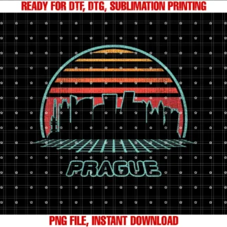 Czech Republic Retro Sunset 80s Style Giftprague Retro City Skyline 80s Style Souvenir Gift Tee
